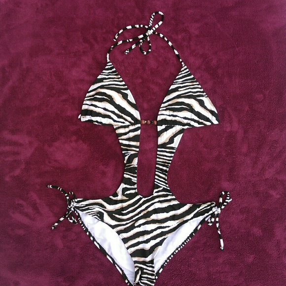 Zebra Triangle Halter Plunge Monokini Apollo Swim - Picture 8 of 8